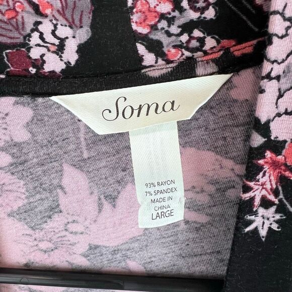 Soma Floral Kimono Cardigan Black Pink Open Front Size Large - Picture 5 of 5